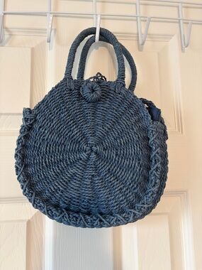 Handwoven Round Women's Small Tote Bag in Blue